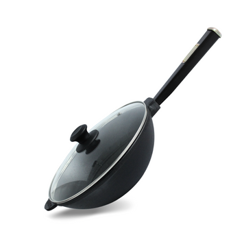 Сковорода чавунна WOK 26 см з ручкою Black та скляною кришкою Brizoll W26HP1-6 W26HP1-6 фото
